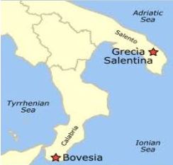 Les deux isolats linguistiques grecs en Italie.