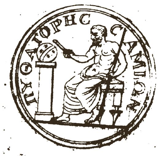 Pythagore de Samos. Extrait de la couverture de "La vie de Pythagore, ses symboles, ses vers dorez et la vie d'Hiéroclès," tome premier, par M. Dacier, Paris 1706.